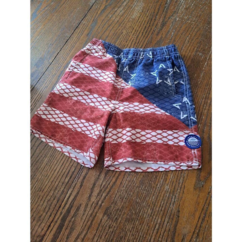 Boys Small AFTCO Red White Blue Swimming Shorts Trunks American Fishing Tackle